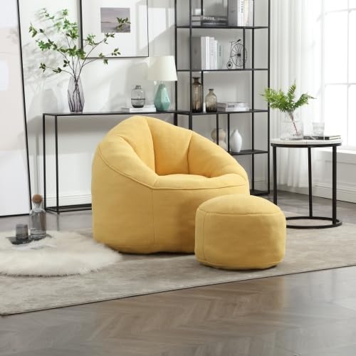 Yellow Memory Foam Bean Bag Chair with Ottoman H25801