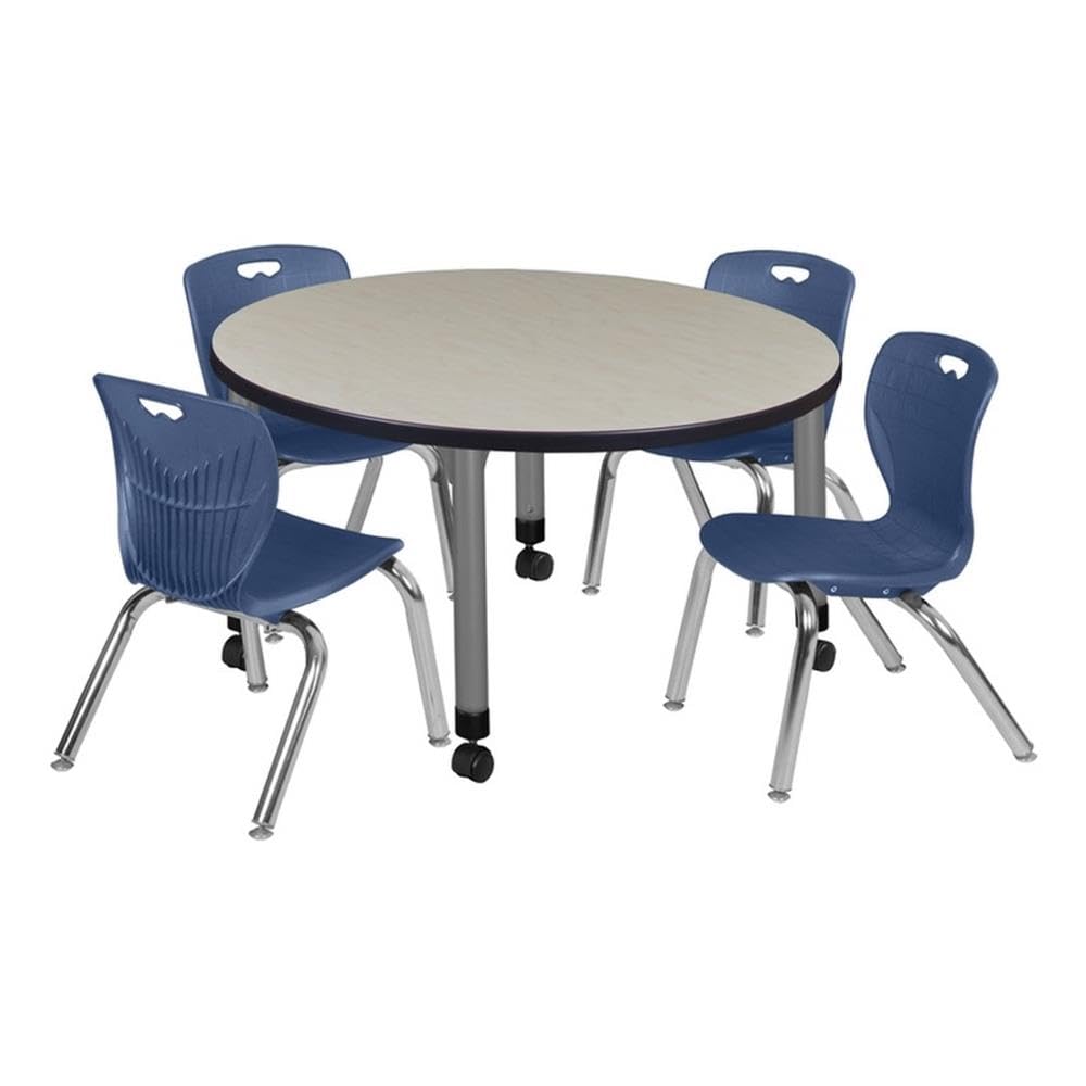 Round Mobile Maple Table with 4 Stack Chairs Q36443