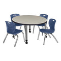 Round Mobile Maple Table with 4 Stack Chairs Q36443