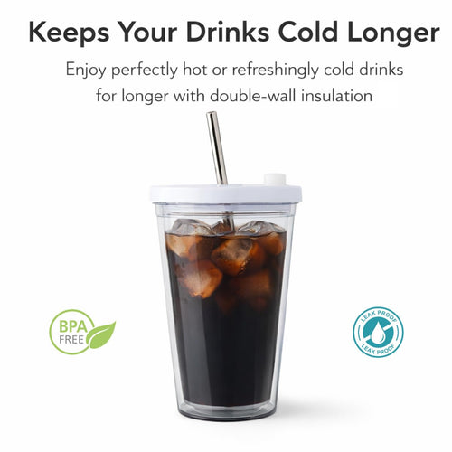 16 Oz Clear Plastic Insulated Tumbler with Lid and Straw S85180