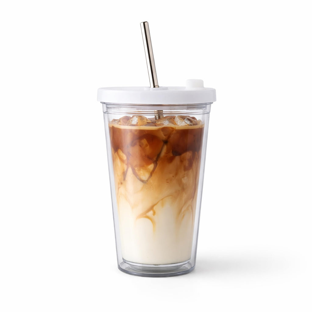 16 Oz Clear Plastic Insulated Tumbler with Lid and Straw S85180