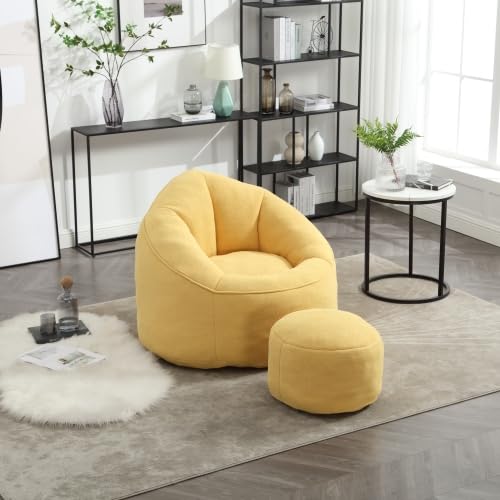 Yellow Memory Foam Bean Bag Chair with Ottoman H25801