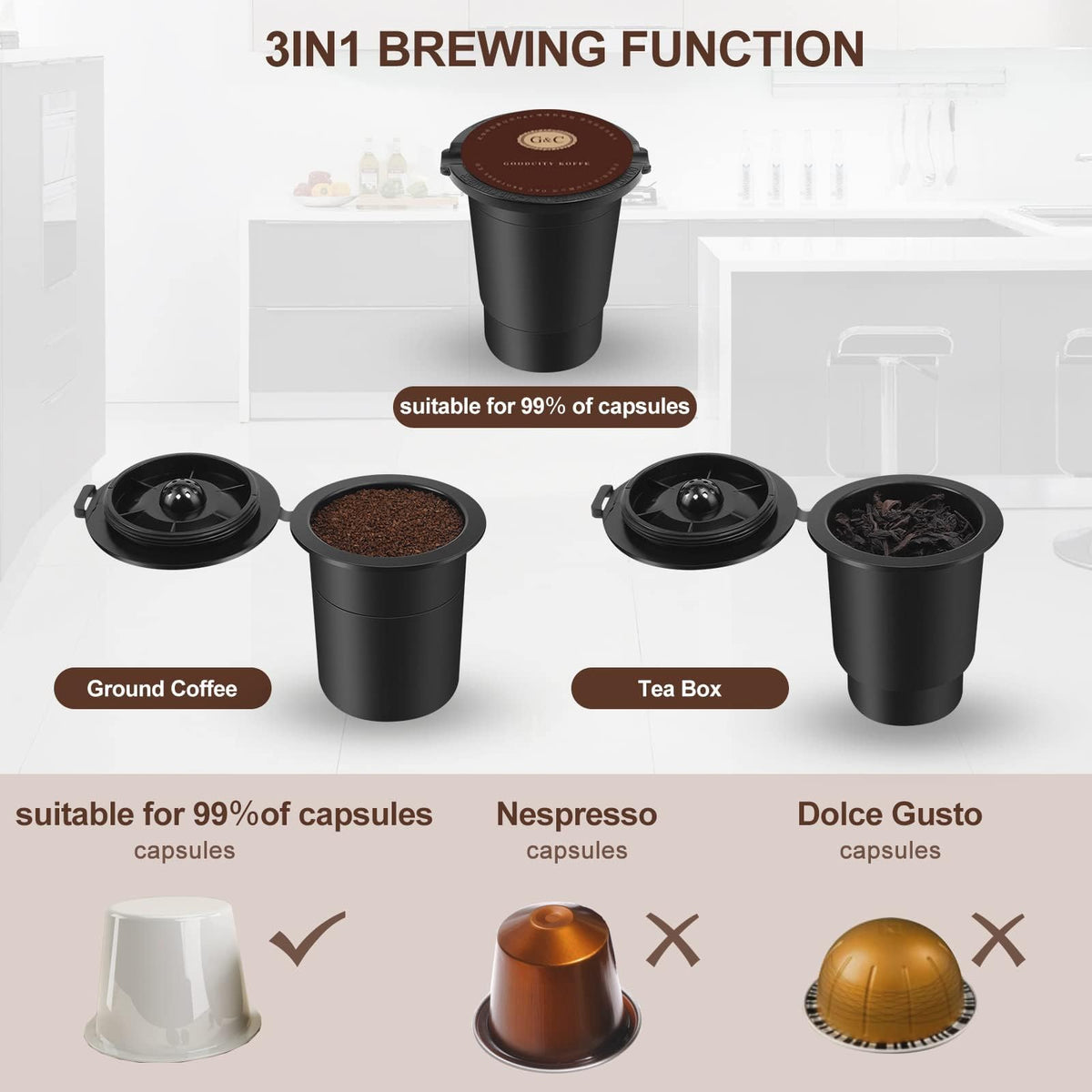 3-in-1 Single Serve Coffee Machine, 50 oz, Black A246