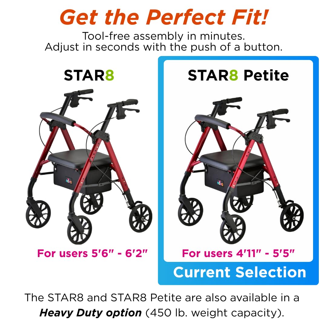 Red 8" Wheel Rollator Walker with Padded Seat G6475