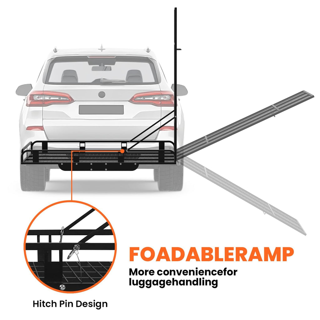 Hitch Cargo Carrier, 800lb Capacity Aluminum Cargo Basket with Folding Ramp M8664
