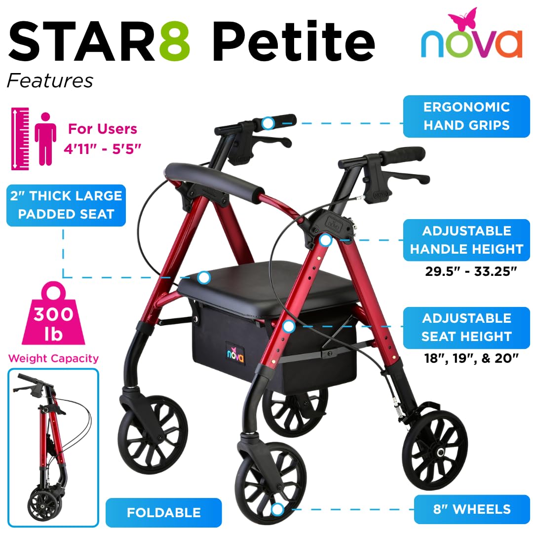 Red 8" Wheel Rollator Walker with Padded Seat G6475