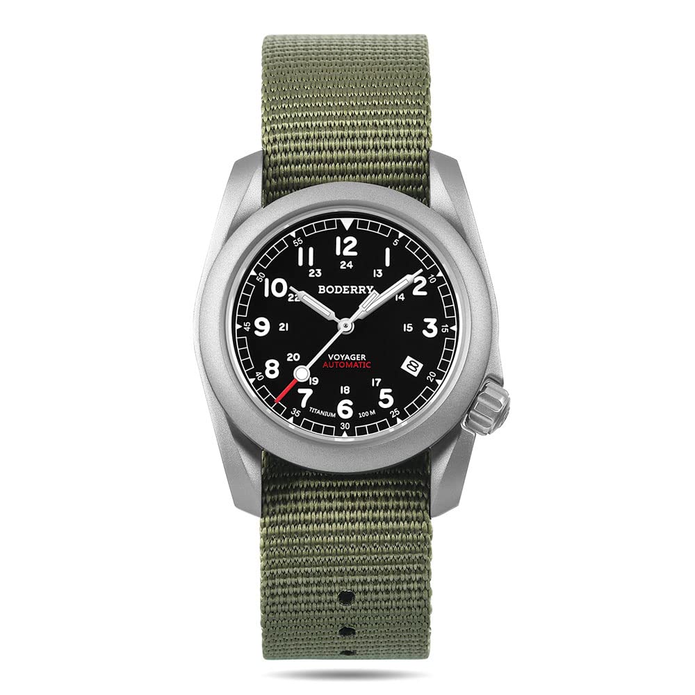 Titanium Automatic Field Watch 40mm Day Date 100M Waterproof Nylon Strap O968