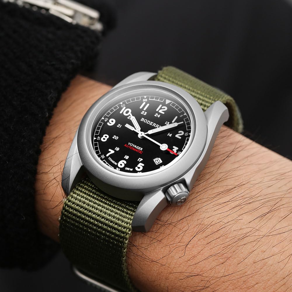 Titanium Automatic Field Watch 40mm Day Date 100M Waterproof Nylon Strap O968