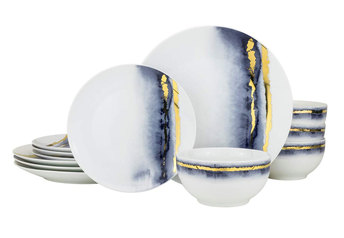 12-Piece Marble Porcelain Dinner Plates Set C171