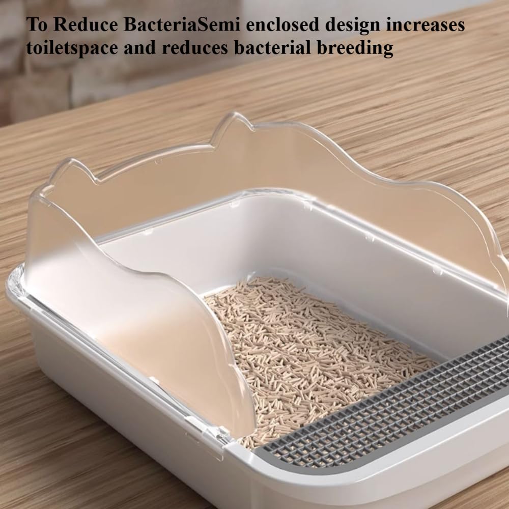 Open Top High Sided Cat Litter Box with Removable Tray and Scoop T638955