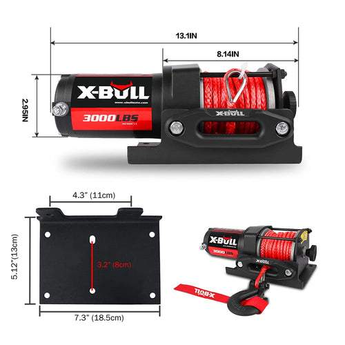 12V 3000LBS Synthetic Rope Electric Winch with Mounting Bracket L93848