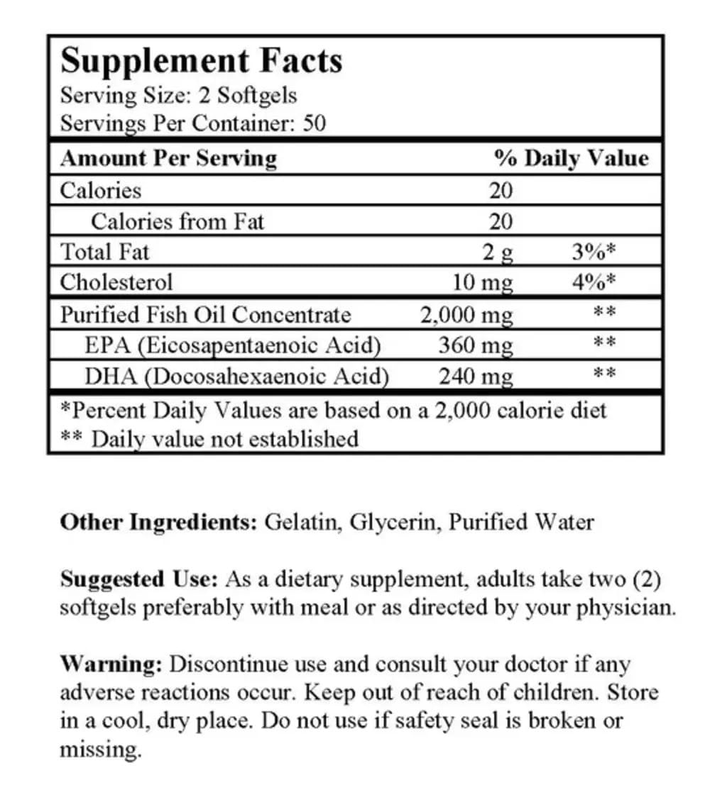 Omega 3 Fish Oil 1000mg 100 Softgels J45017