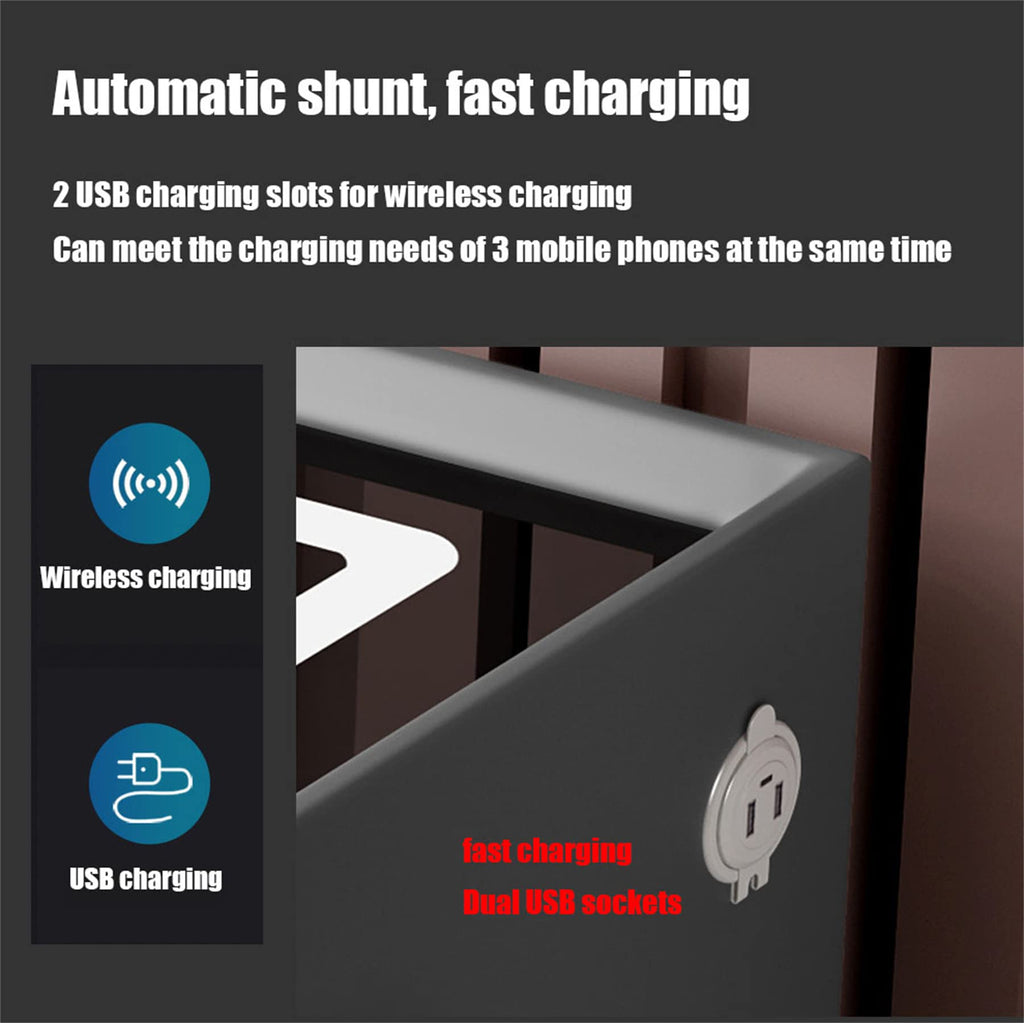 Black 3 Drawer Smart Bedside Table with LED Light and Wireless Charging B52452