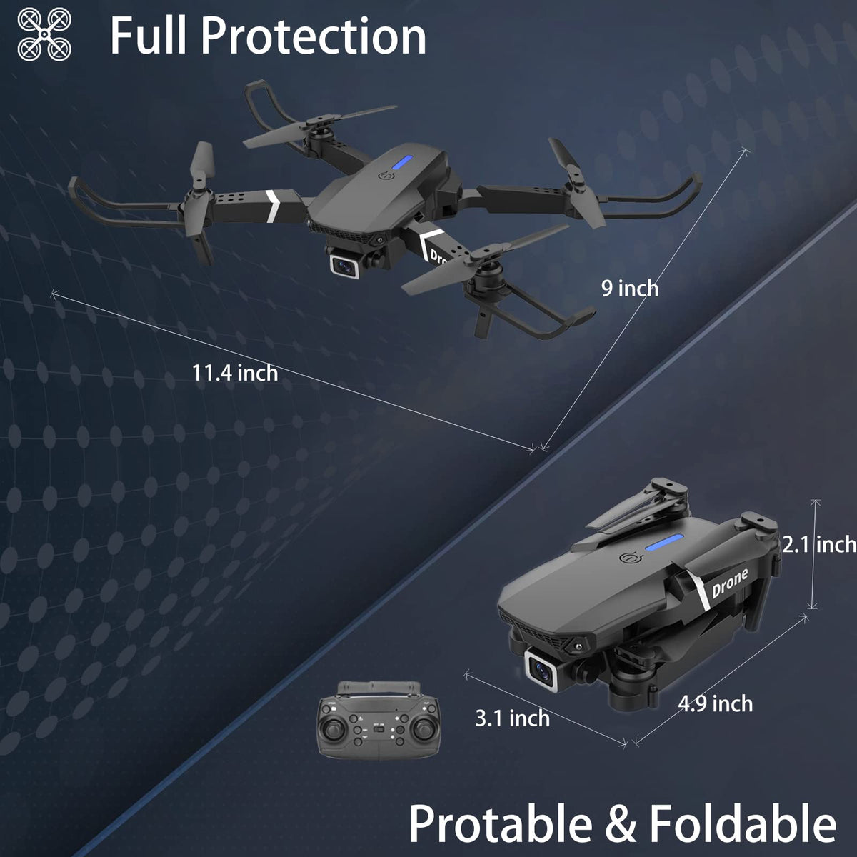 Foldable RC Quadcopter Drone with 1080P Camera, 2 Batteries, Carrying Case K274465