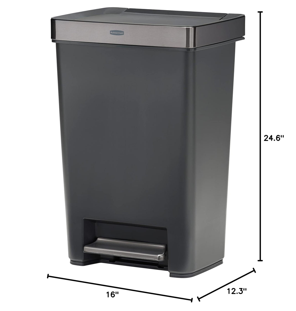 12.4 Gallon Charcoal Step-On Trash Can with Stainless Steel Rim Q5626