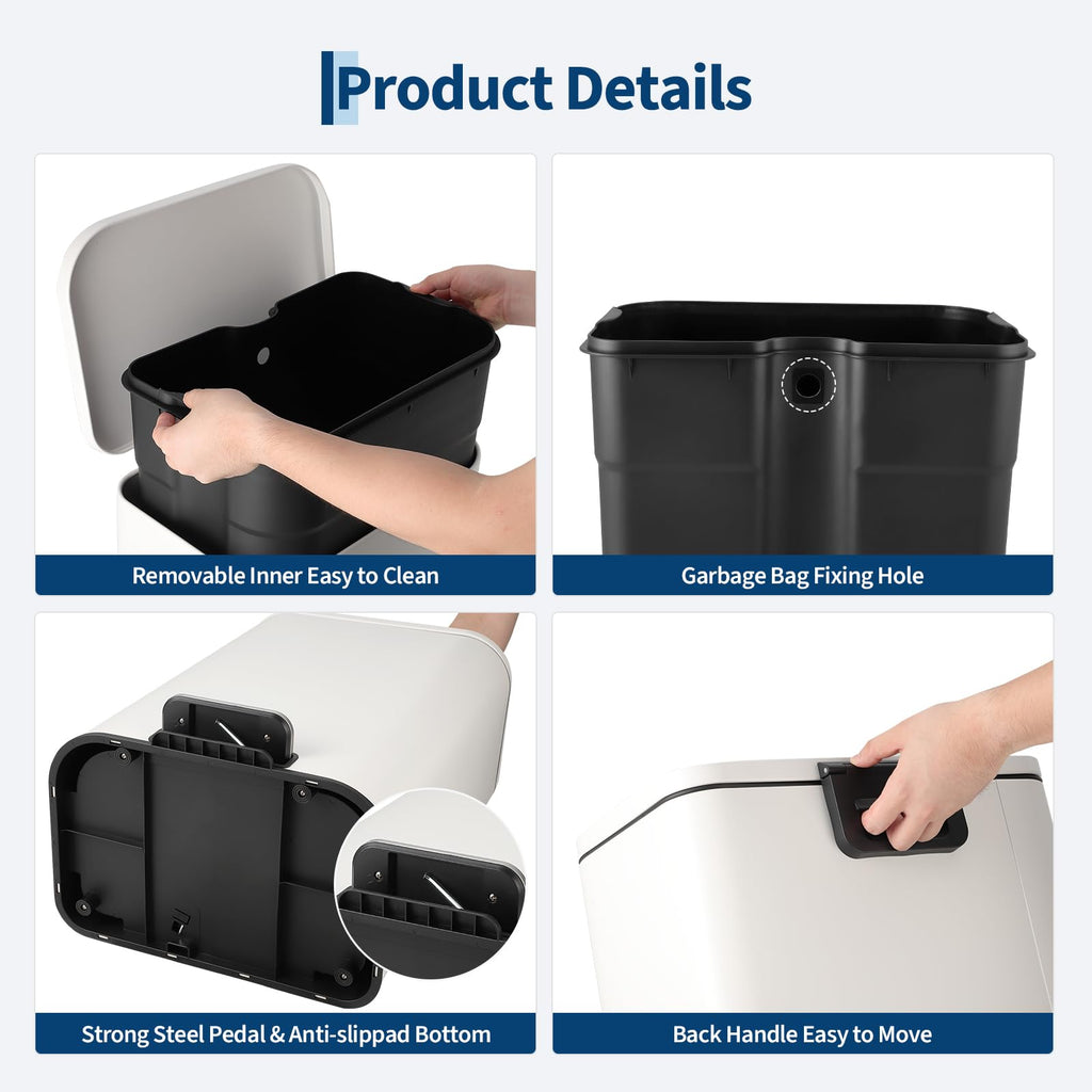 50L Stainless Steel Step Trash Can with Soft-Close Lid H57177