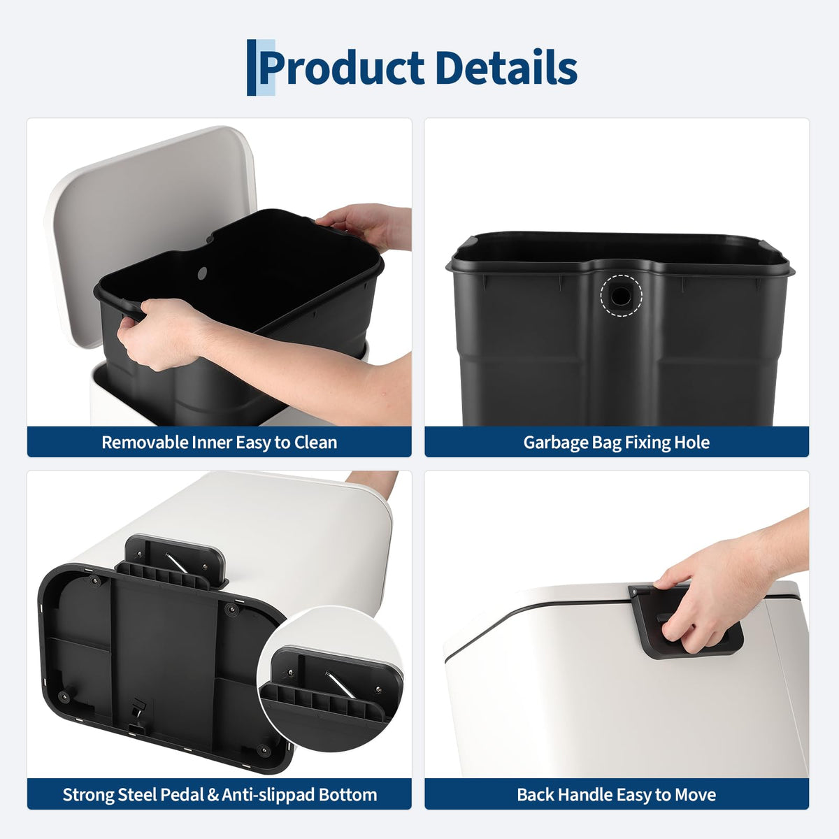 50L Stainless Steel Step Trash Can with Soft-Close Lid H57177