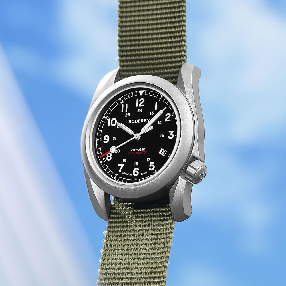 Titanium Automatic Field Watch 40mm Day Date 100M Waterproof Nylon Strap O968