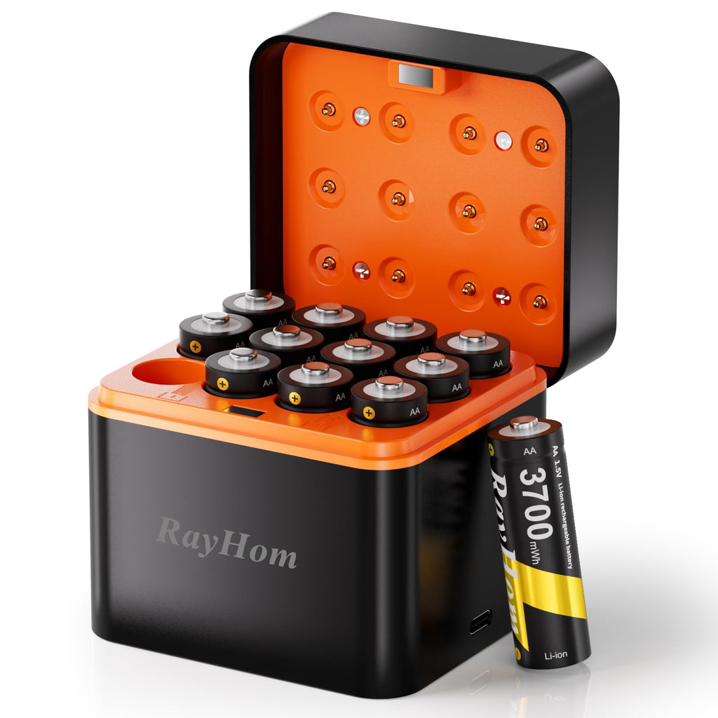 12 Pack Rechargeable AA Lithium Batteries with Charger M5639