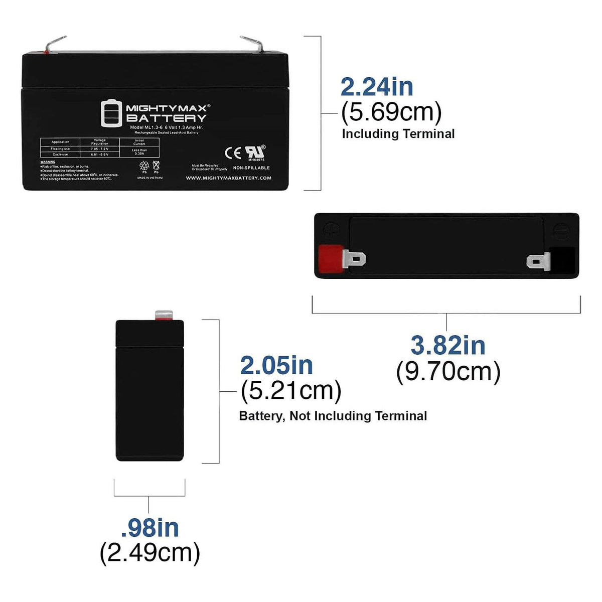 6V 1.3Ah SLA Replacement Battery 4 Pack H98464