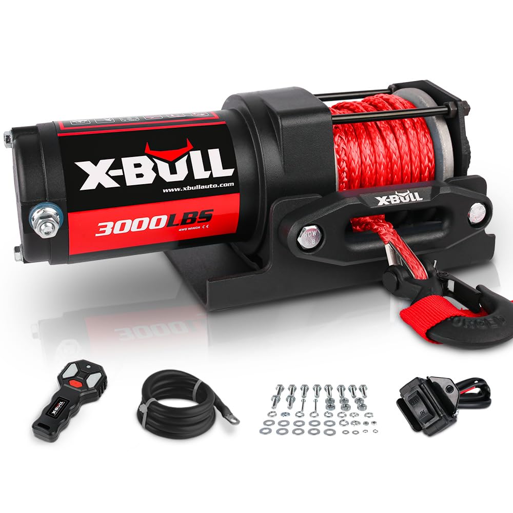 12V 3000LBS Synthetic Rope Electric Winch with Mounting Bracket L93848