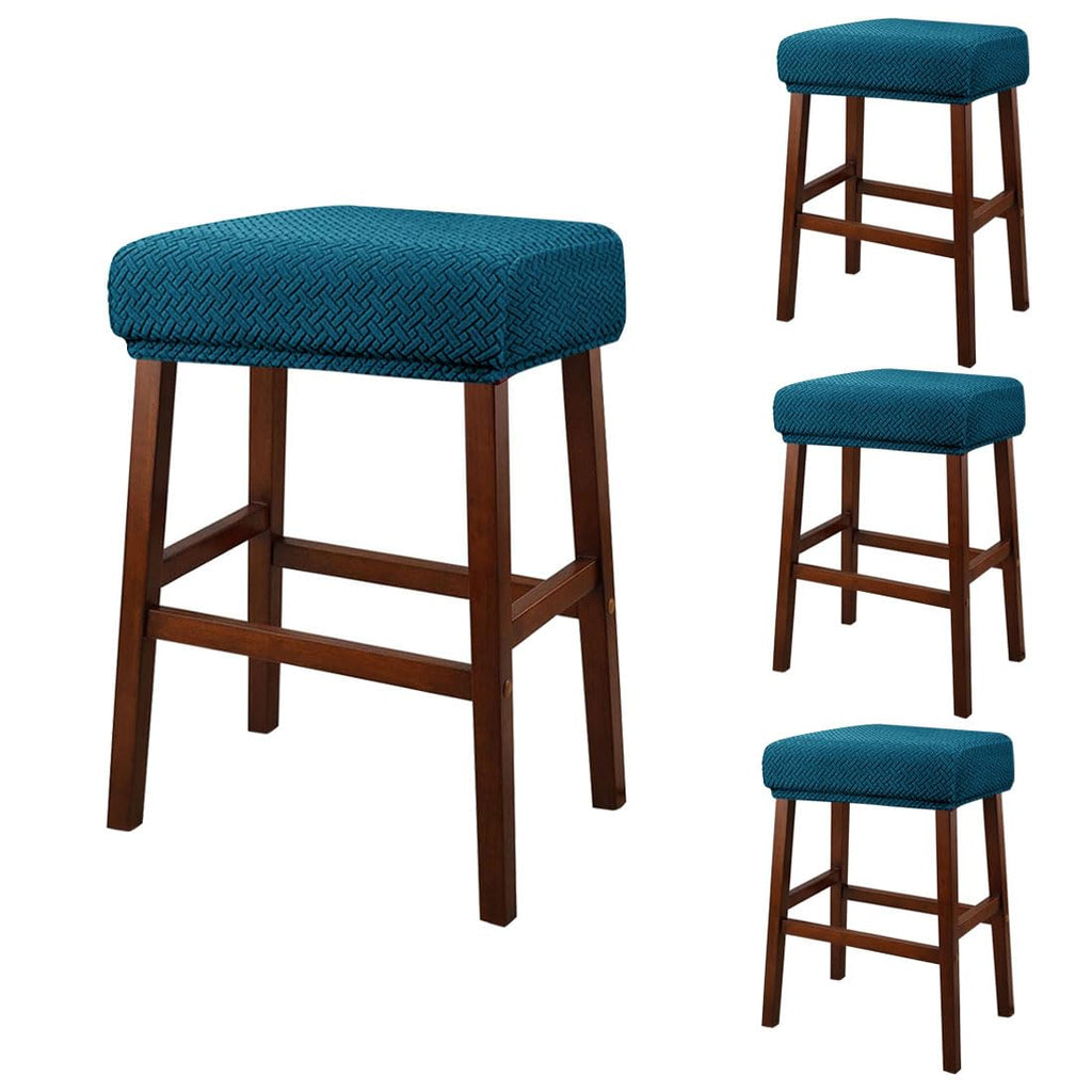 Set of 4 Deep Teal Jacquard Stretch Stool Covers I349060
