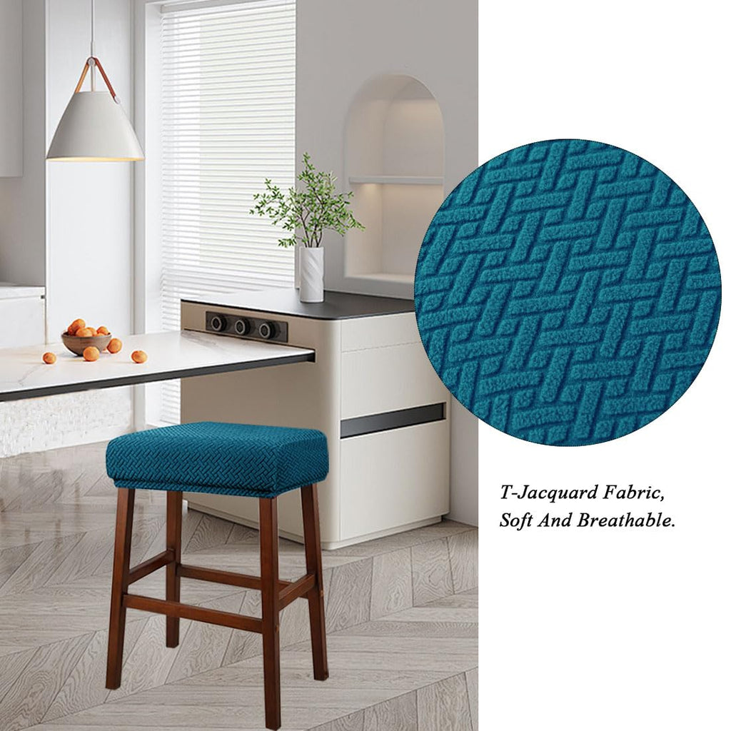 Set of 4 Deep Teal Jacquard Stretch Stool Covers I349060
