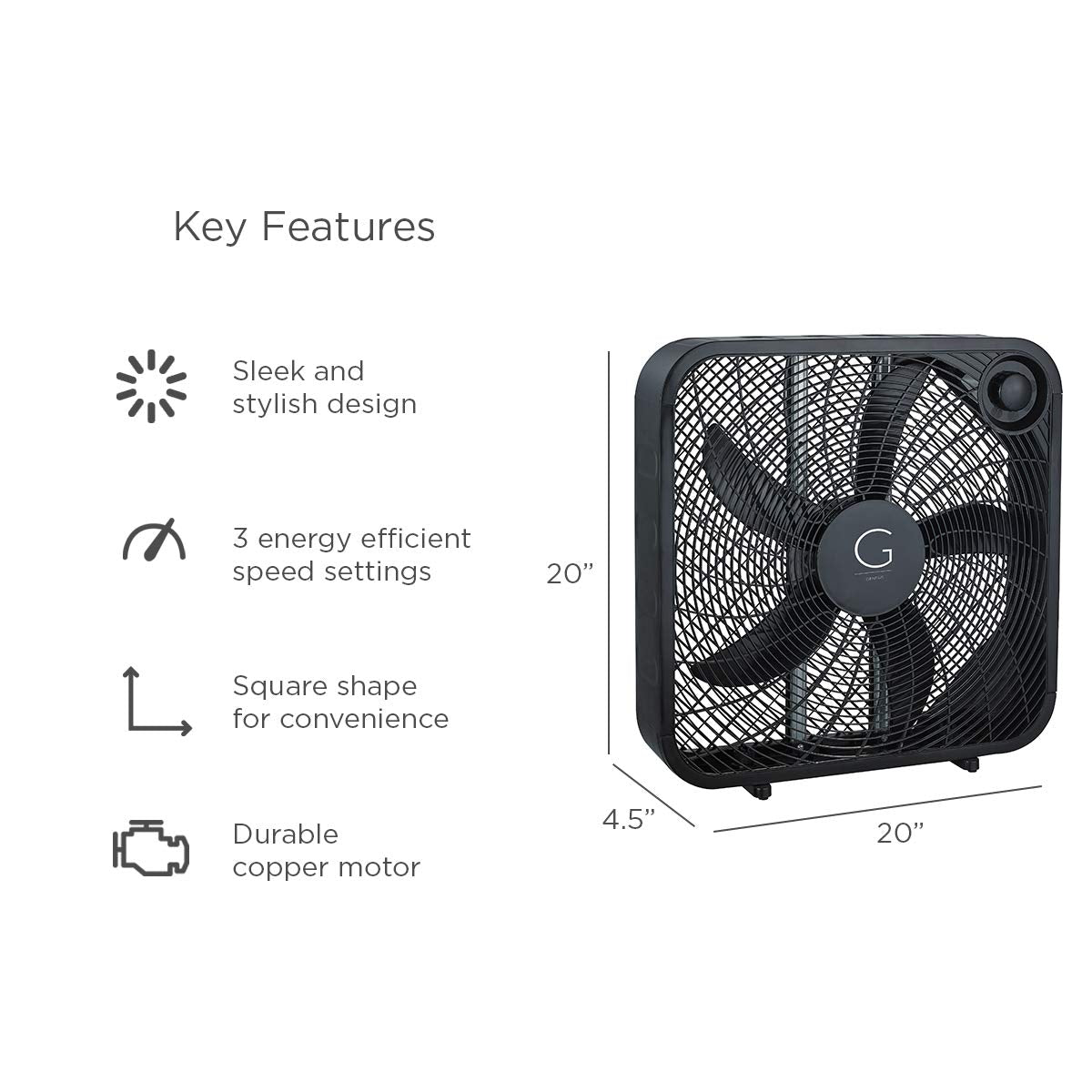 20" Box Fan, 3 Settings, Carry Handle, Black E24999