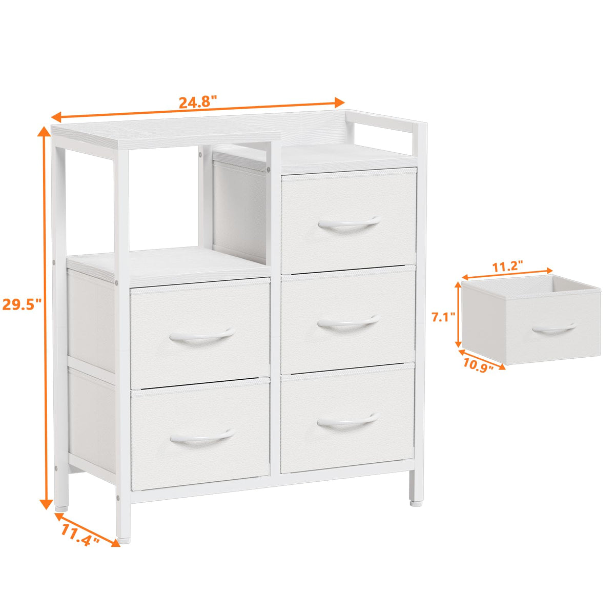 White 4 Drawer Dresser with 5 Storage Bins R818