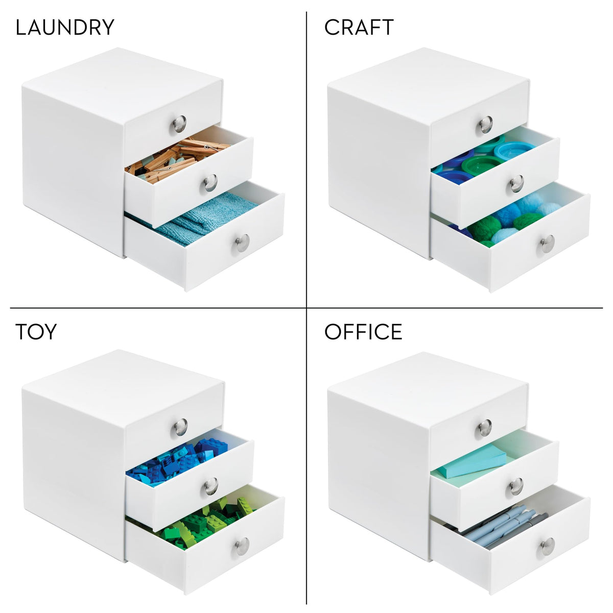 3-Drawer Plastic Vanity Organizer Set White R102885