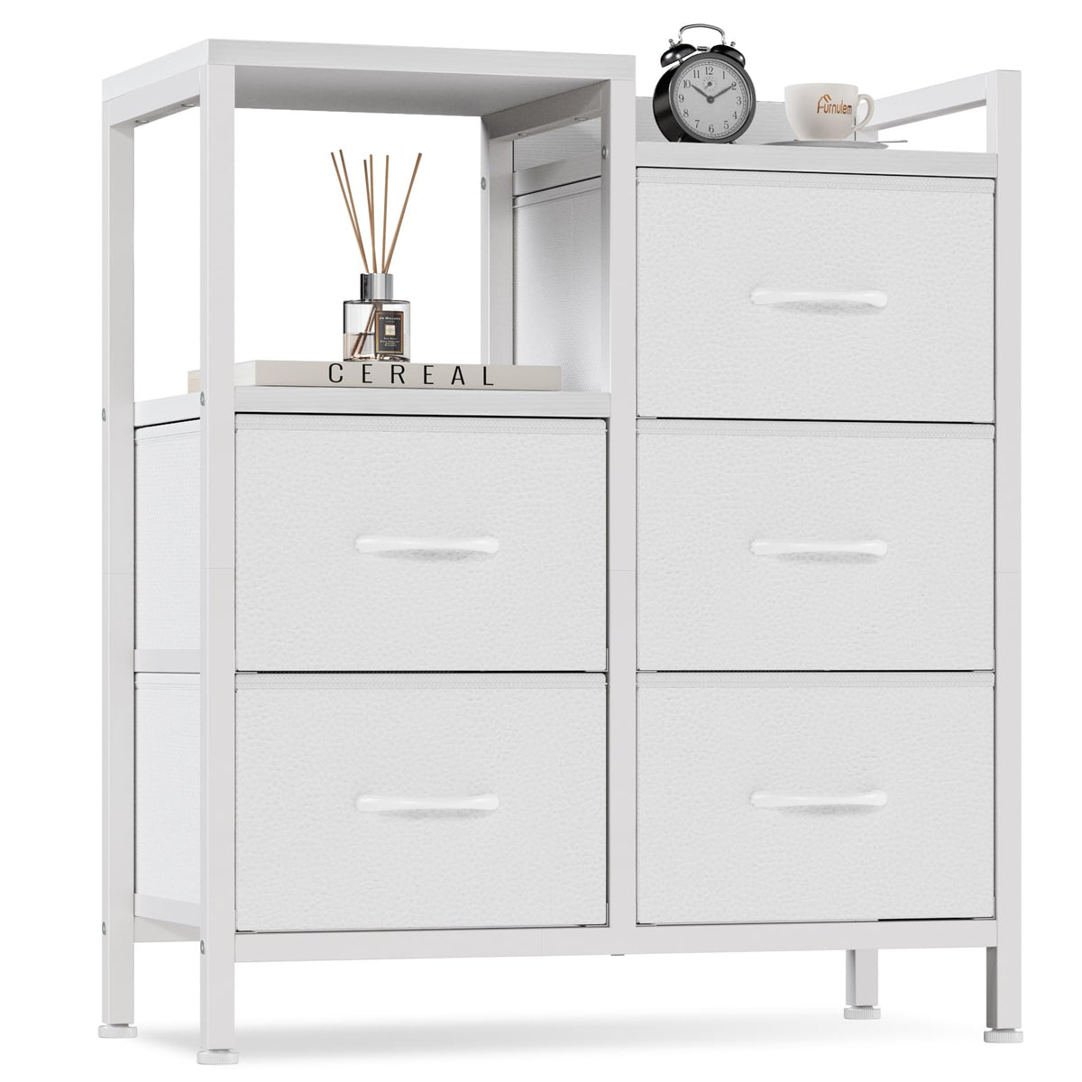 White 4 Drawer Dresser with 5 Storage Bins R818
