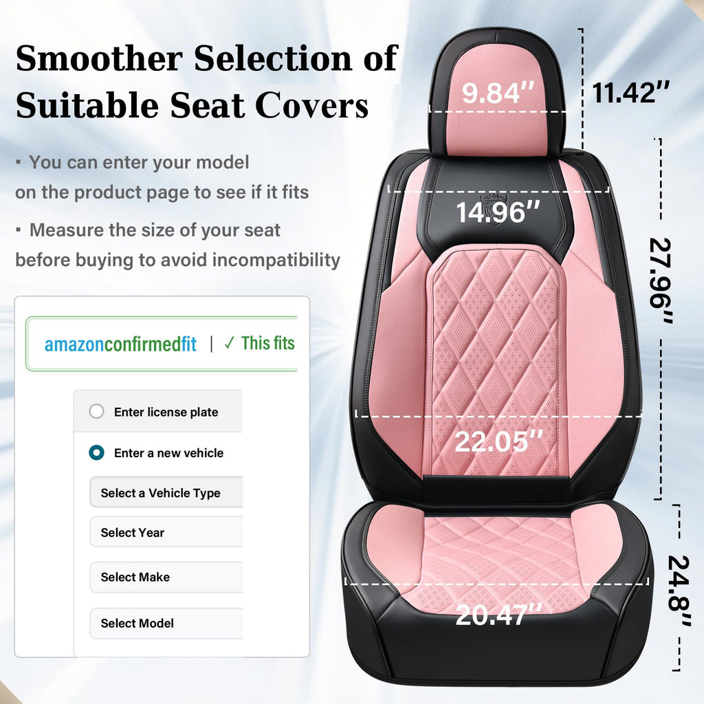 Waterproof Faux Leather Pink & Black Car Seat Covers Full Set I409