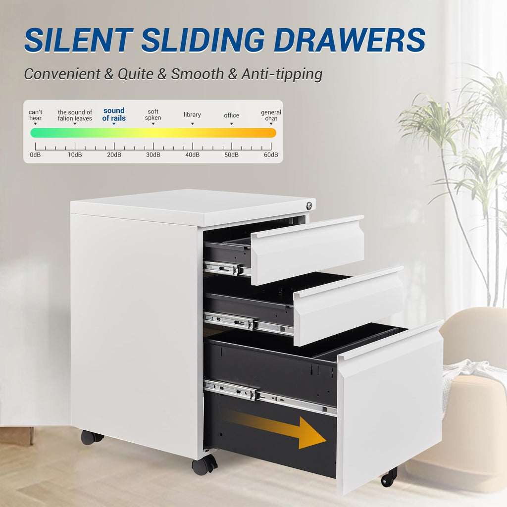 White 3 Drawer Metal File Cabinet with Lock D6393
