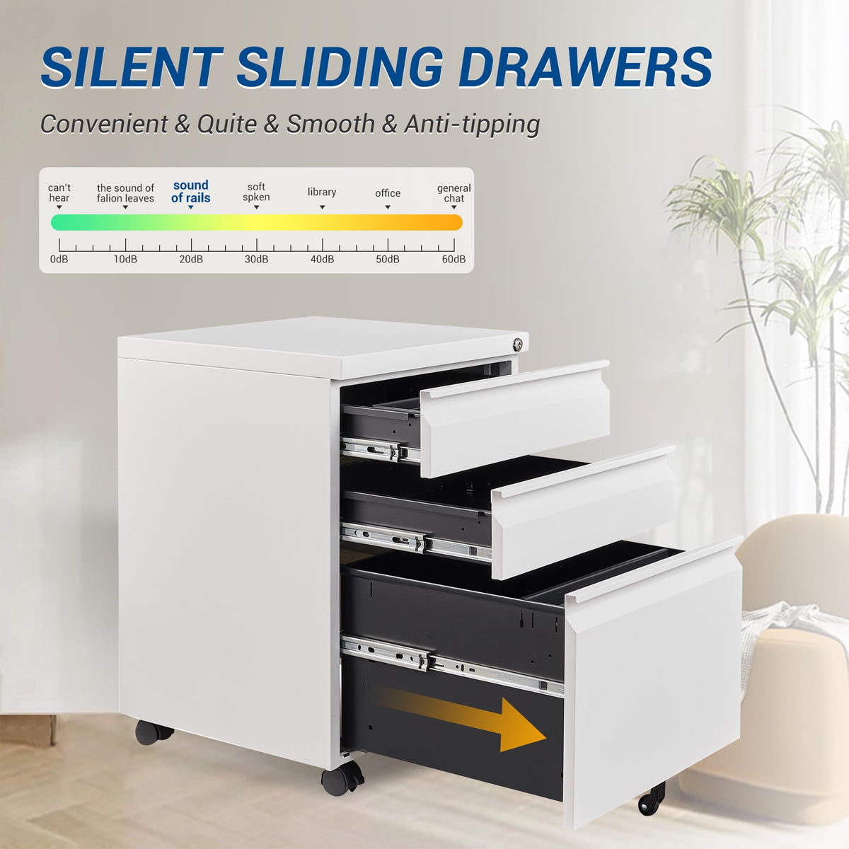 White 3 Drawer Metal File Cabinet with Lock D6393
