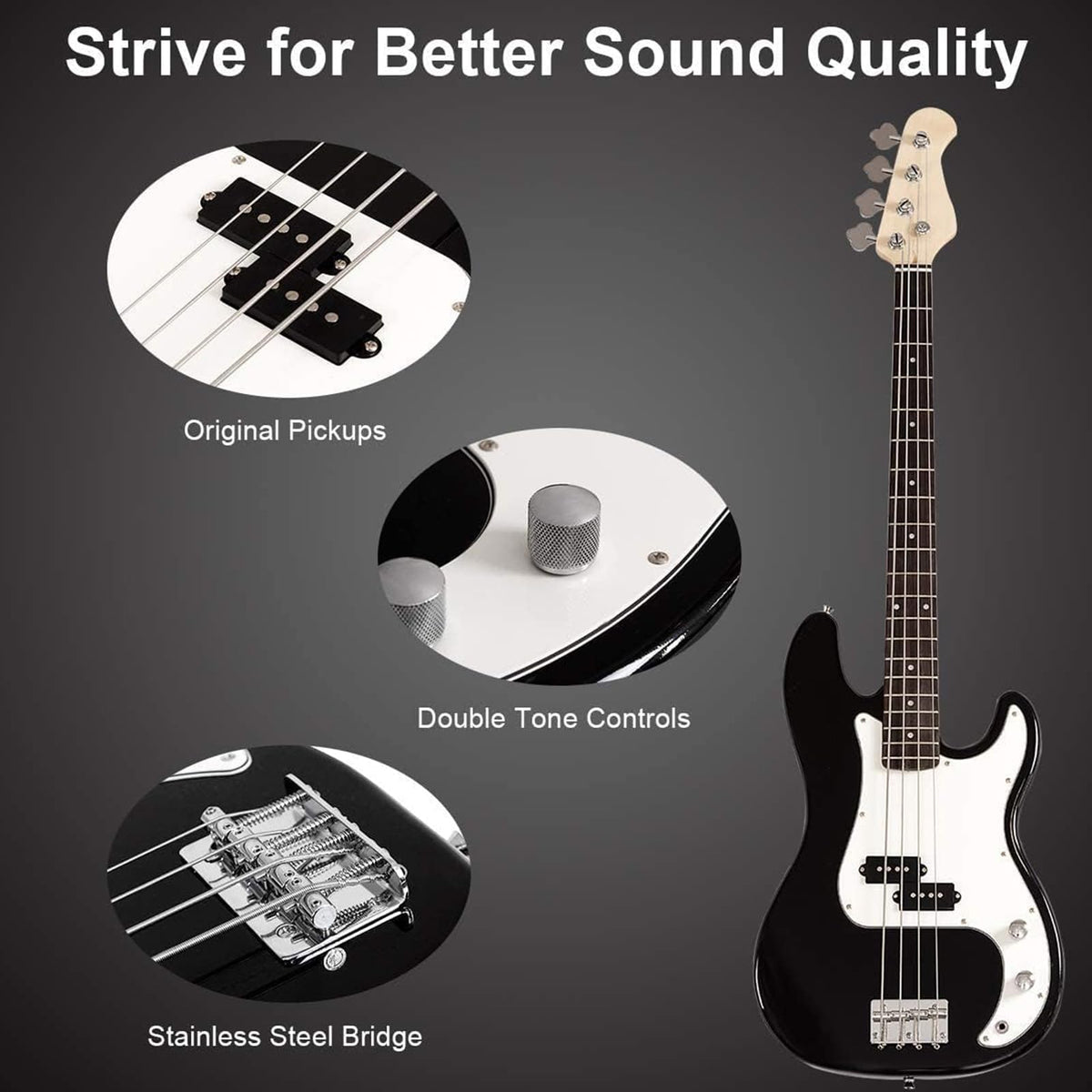 Full Size 4 String Electric Bass Guitar with Bag O3064