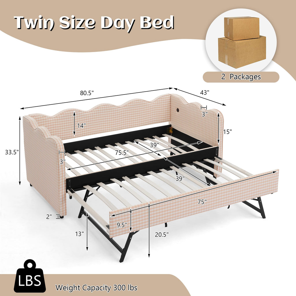 Twin to King Upholstered Daybed with Pop Up Trundle Bed V2722
