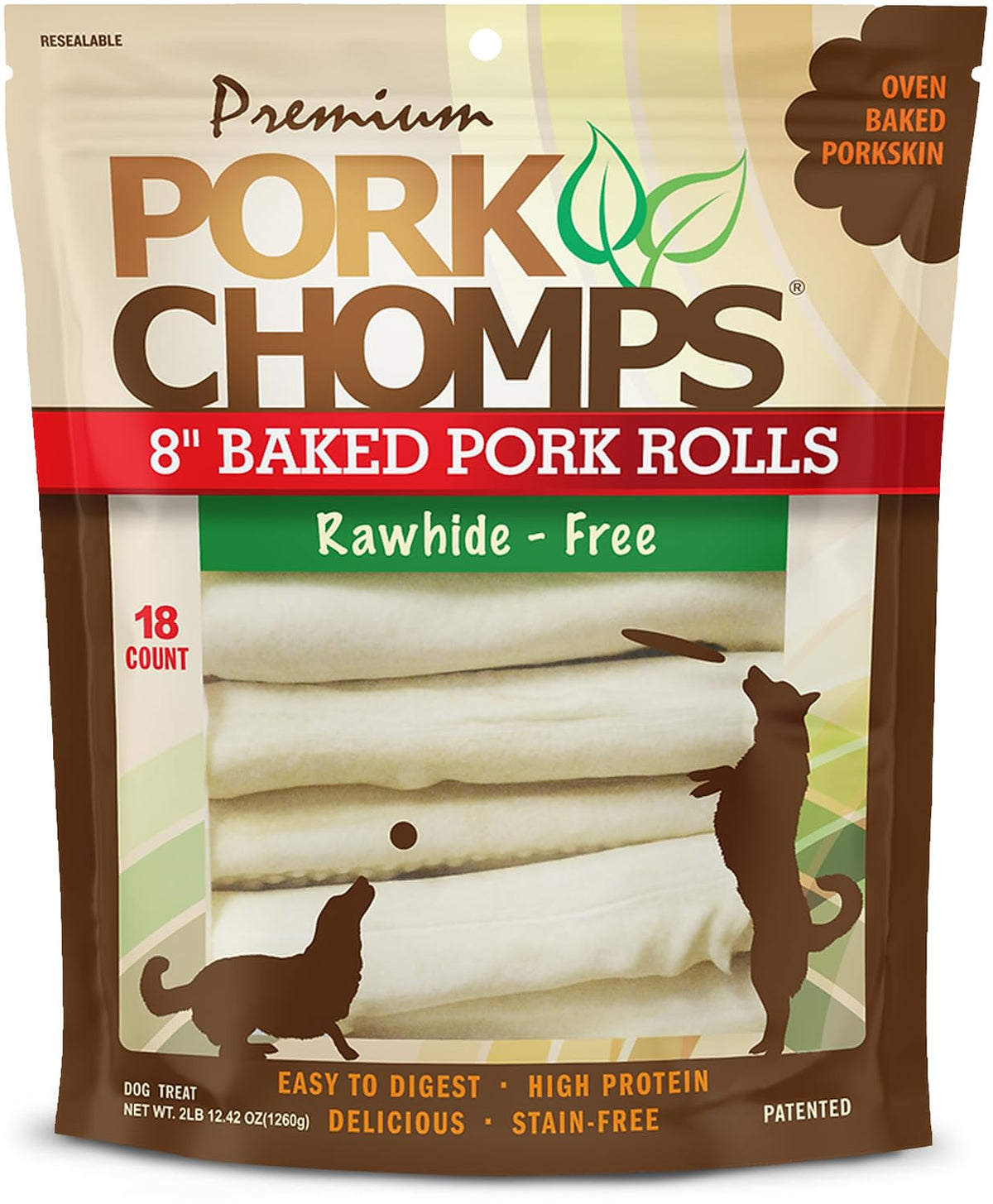 Pork Skin Dog Chews, 8in Rolls, 18ct W170
