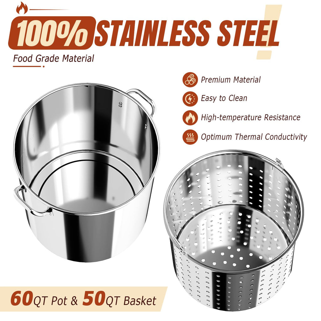 Stainless Steel 60QT Crawfish Boiler with Cover & Skimmer M848389