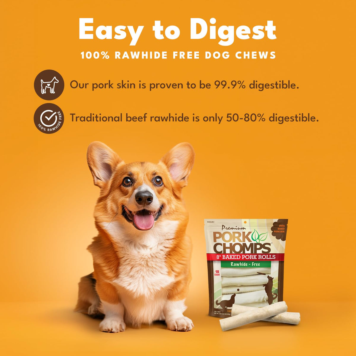 Pork Skin Dog Chews, 8in Rolls, 18ct W170