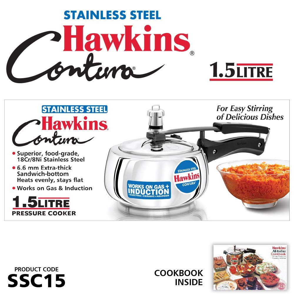 Stainless Steel Induction Gas Compatible Pressure Cooker Combo Set, Silver (1.5 litre and 3 litre) F237234