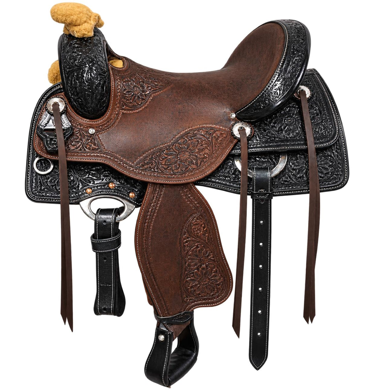 Argentina Cow Leather Tooled Horse Saddle Set with Headstall Reins & Breastplate H428