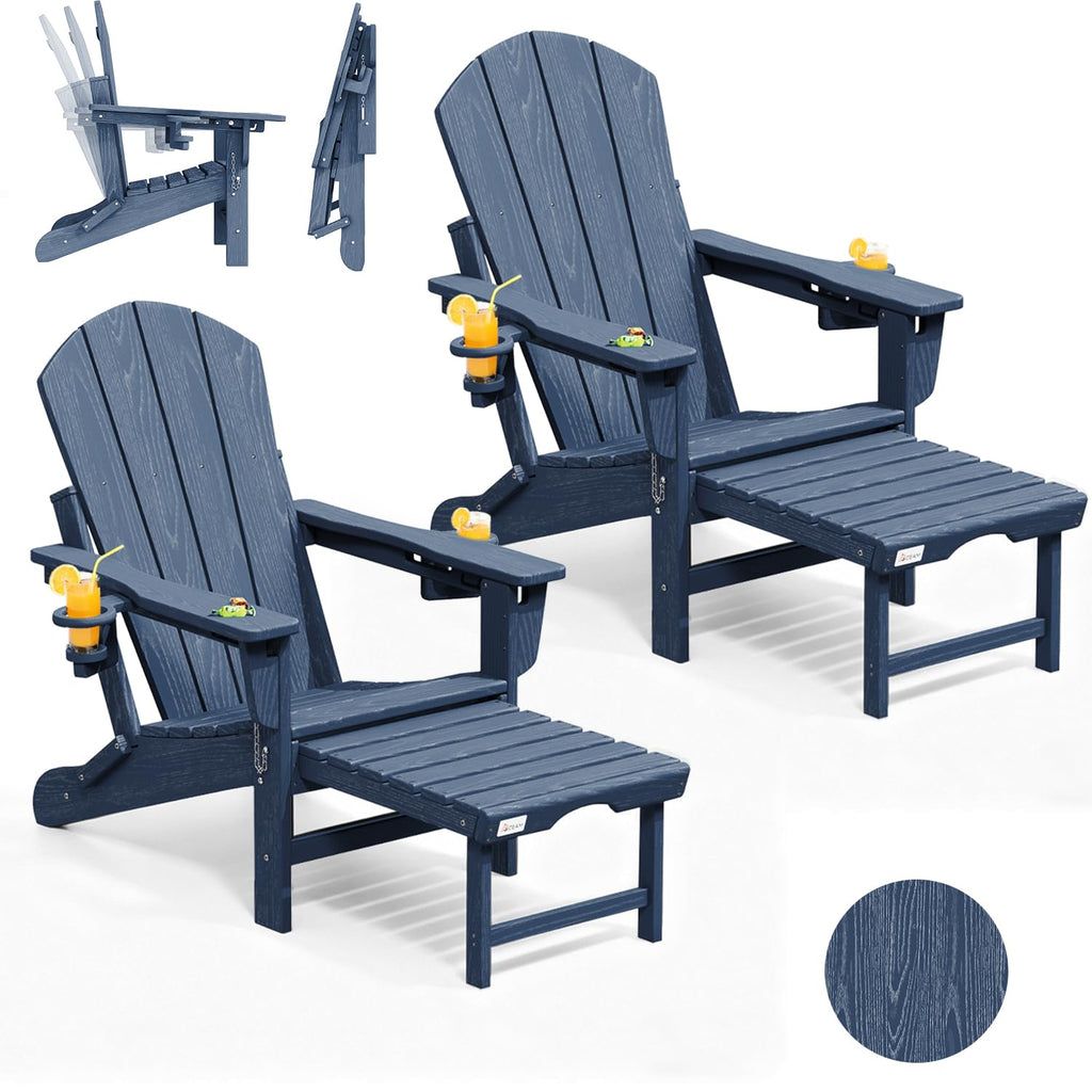 HDPE Folding Adirondack Chairs Set of 2, Navy B2489