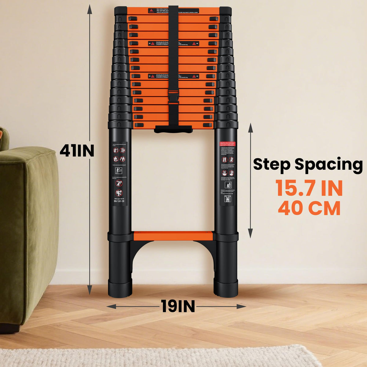 Telescoping Ladder 20.3 FT 330 lbs Capacity Orange A23893