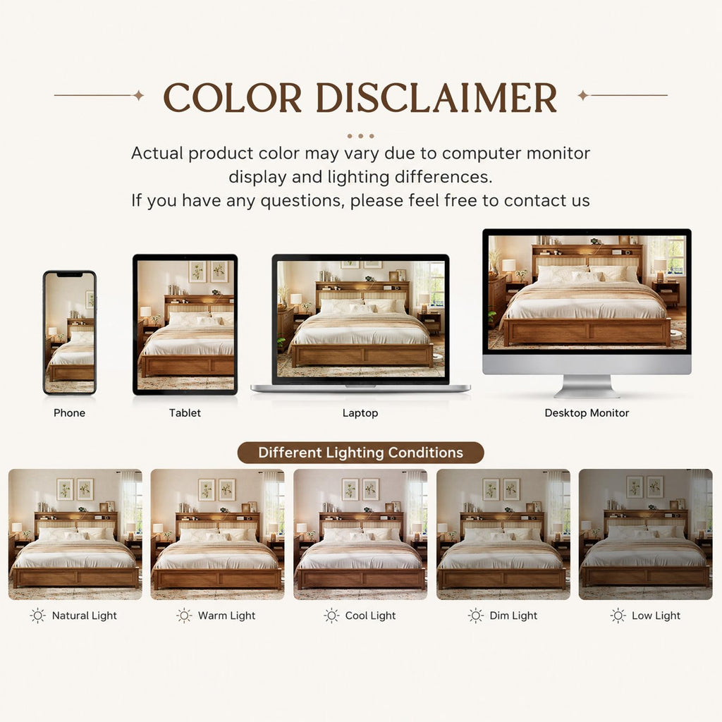 Brown Queen Wood Bed Frame with Storage Headboard O619