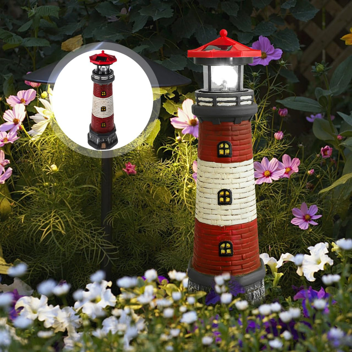 15" Solar Lighthouse Garden Statue J4621