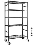 5-Tier Storage Shelves Black with Wheels F371