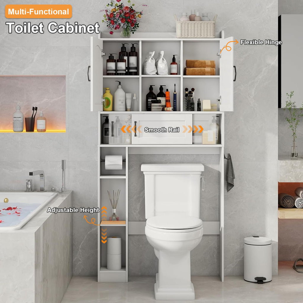 Over The Toilet Cabinet with 2 Barn Doors & Sliding Door, White C329531