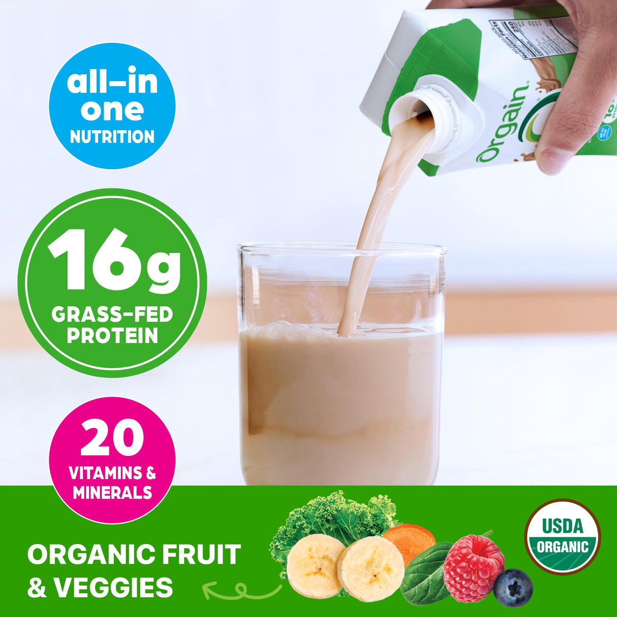 Organic Grass Fed Protein Shake, Café Mocha, 11oz, 12pk Z73665