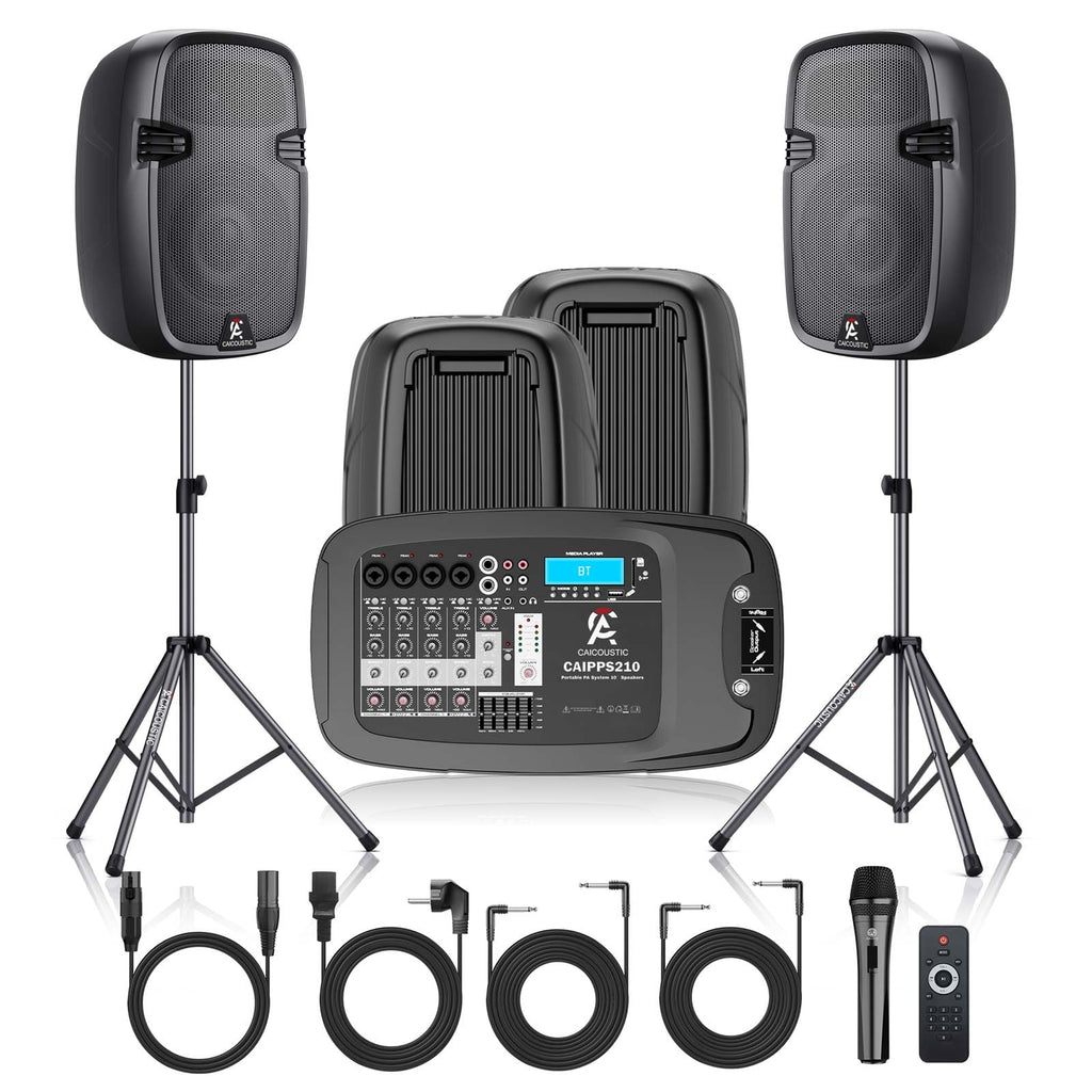 Portable 8-Channel PA System with Bluetooth and 2 Speaker Stands Q359