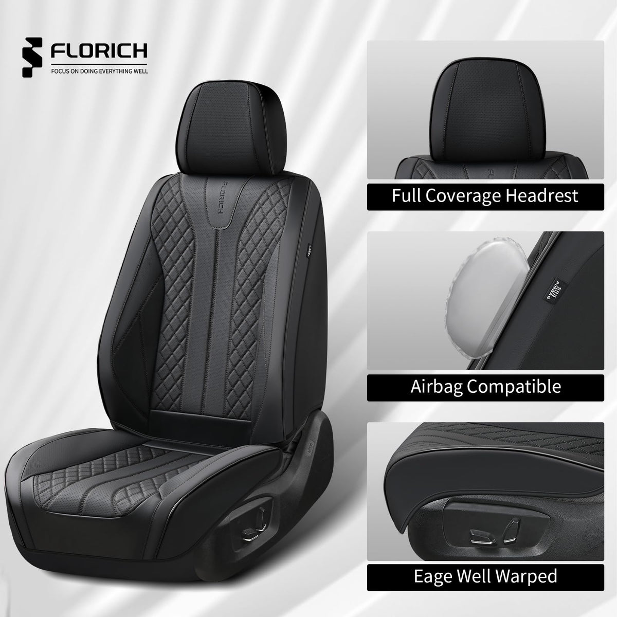 Black Leather Full Set Waterproof Car Seat Covers L82266